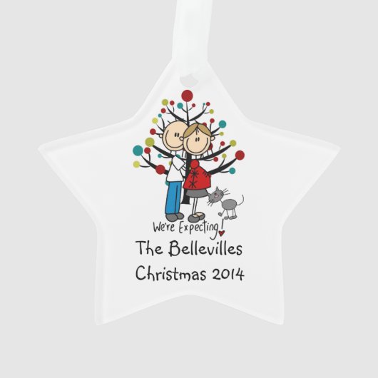 猫のアクリルのオーナメントが付いているカスタムな予期しているカップル オーナメント (裏面)