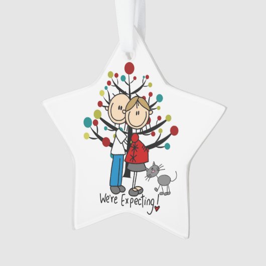 猫のアクリルのオーナメントが付いているカスタムな予期しているカップル オーナメント (正面)