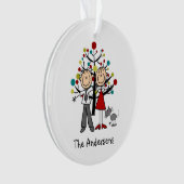 猫のアクリルのオーナメントが付いている棒の姿のカップル オーナメント (正面)