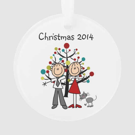 猫のアクリルのオーナメントが付いている棒の姿のカップル オーナメント (裏面)