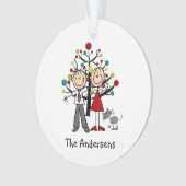 猫のアクリルのオーナメントが付いている棒の姿のカップル オーナメント (正面)