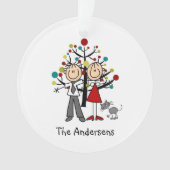 猫のアクリルのオーナメントが付いている棒の姿のカップル オーナメント (正面)