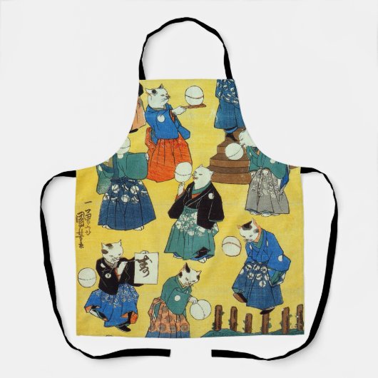 『猫のアクロバット、国芳、浮世絵』 エプロン (正面)
