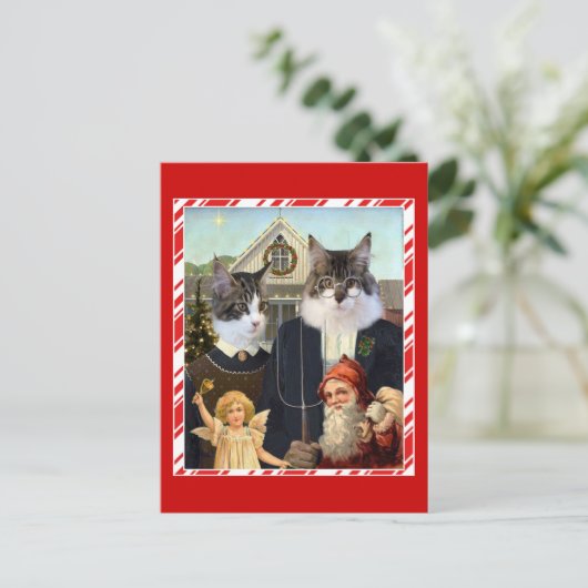 猫のアメリカのゴシック様式クリスマスのおもしろいな郵便はがき シーズンポストカード (スタンド正面)