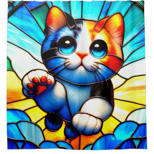 猫のアートワーク シャワーカーテン (正面)