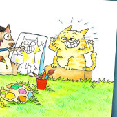 猫のアート学生 ポストカード