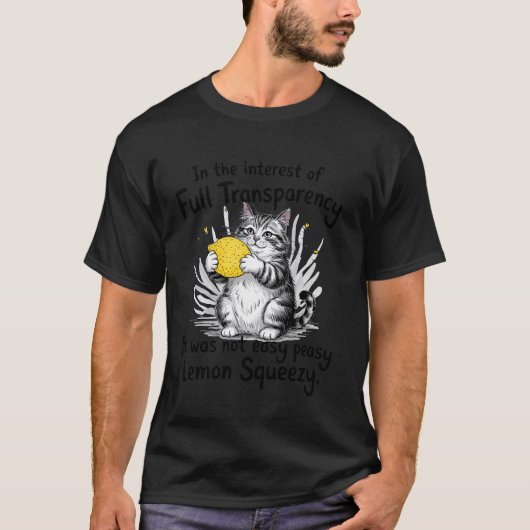 猫のイラストが可愛い レモン絞りは簡単じゃない 面白Tシャツ デザイン透過 Tシャツ (正面)