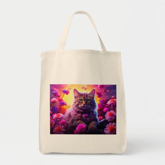 猫のイラスト入りバッグ トートバッグ (正面)
