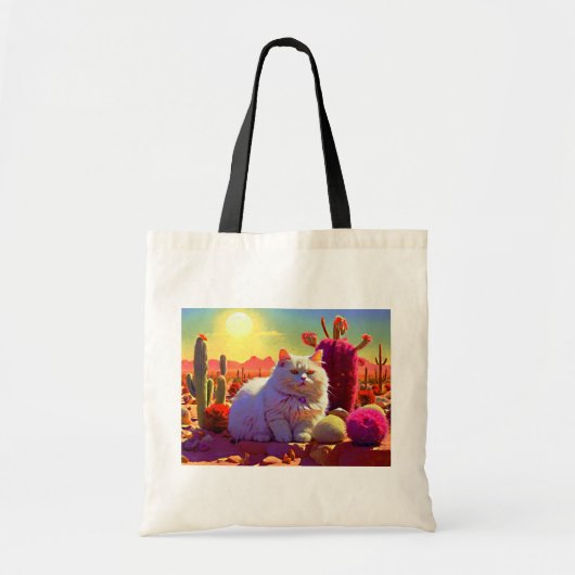 猫のイラスト入り買い物袋 トートバッグ (正面)