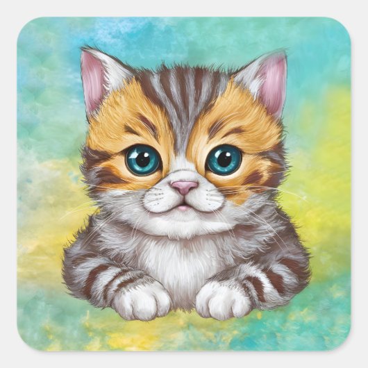猫のイラスト スクエアシール (正面)