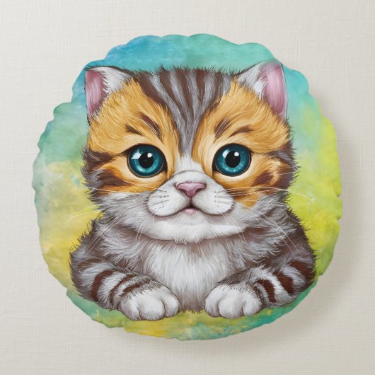 猫のイラスト ラウンドクッション (正面)