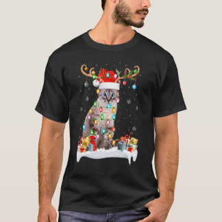 猫のイルミネーション クリスマス トナカイ サンタ帽子 猫 クリスマス Tシャツ