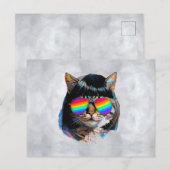 猫のウィッグ姿+サングラス (絵画 #5) ポストカード (正面/裏面)