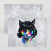 猫のウィッグ姿+サングラス (絵画 #6) ポストカード (正面/裏面)