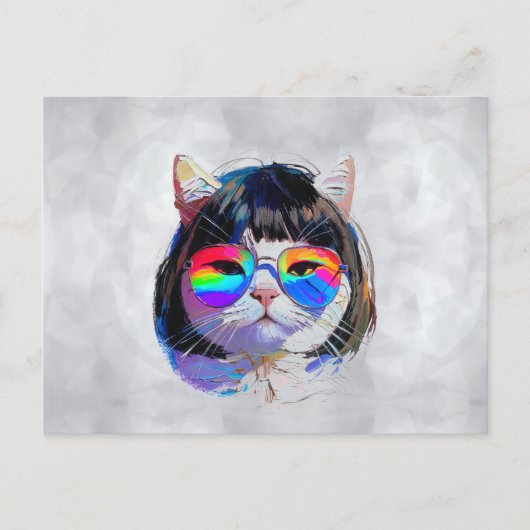 猫のウィッグ姿+サングラス(絵画 #7) ポストカード (正面)