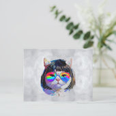 猫のウィッグ姿+サングラス(絵画 #7) ポストカード (スタンド正面)