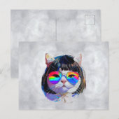 猫のウィッグ姿+サングラス(絵画 #7) ポストカード (正面/裏面)