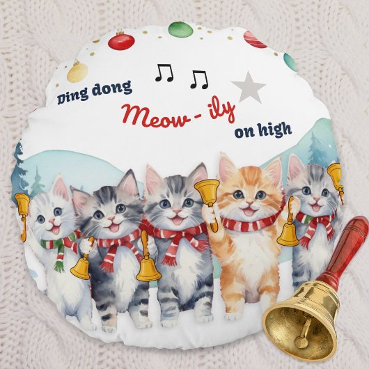猫のウォーターカラー クリスマスパーソナライズ ラウンドクッション