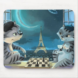 猫のエッフェル塔 - 夜のパッドマット マウスパッド