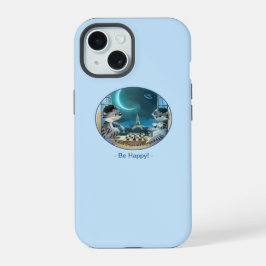 猫のエッフェル塔 - 夜の幸せフォンケース iPhone 15ケース