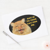 猫のオーバルステッカーに挨拶 楕円形シール (封筒)