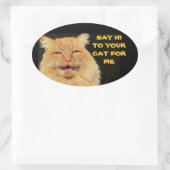 猫のオーバルステッカーに挨拶 楕円形シール (バッグ)