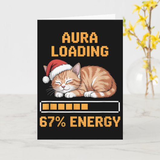 猫のオーラ読み込み中 67% エネルギー満載 面白い Z世代のミーム カード (黄色い花)