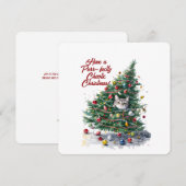 猫のカオスなクリスマスツリーの水彩デザイン 招待状 (正面/裏面)