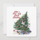 猫のカオスなクリスマスツリーの水彩デザイン 招待状 (正面)