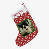 猫のカスタムは写真の名前|のかわいい赤い子猫のギンガムを加えます スモールクリスマスストッキング (裏面 (吊り時))