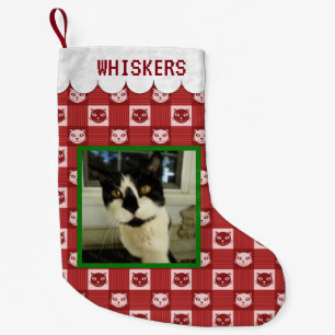 猫のカスタムは写真の名前 のかわいい赤い子猫のギンガムを加えます スモールクリスマスストッキング