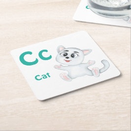 猫のカスタムABC: Cの文字 - 名前を追加 スクエアペーパーコースター