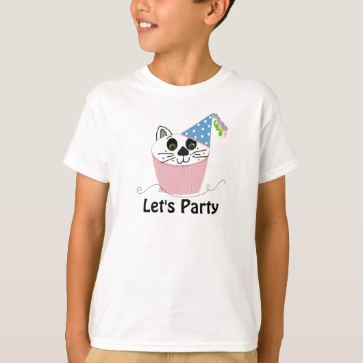 猫のカップケーキのバースデーデザイン Tシャツ (正面)