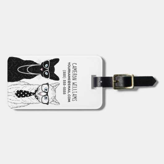 猫のカップル|はあなたの名前を加えます ラゲッジタグ (正面横)