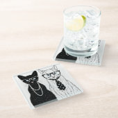 猫のカップル ガラスコースター (アングル)