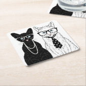 猫のカップル スクエアペーパーコースター (アングル)