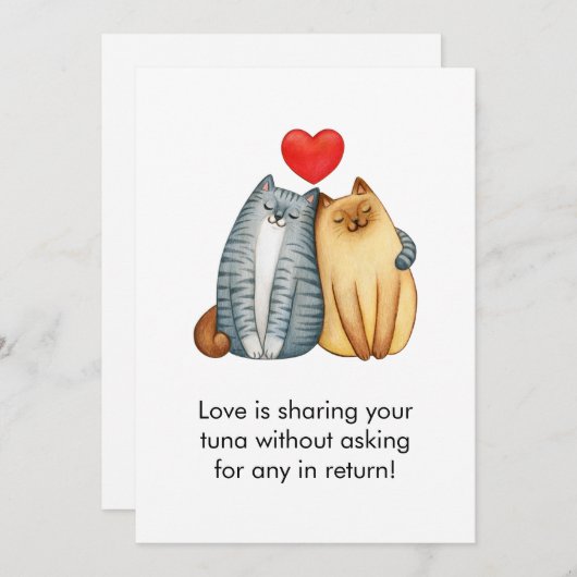 猫のカップル ラバーズ かわいい 面白い ハッピー バレンタインデー シーズンカード (正面/裏面)