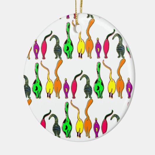 猫のカラフルお尻パターン セラミックオーナメント (左)