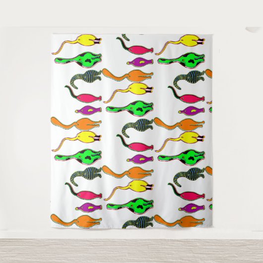 猫のカラフルお尻パターン タペストリー (正面)