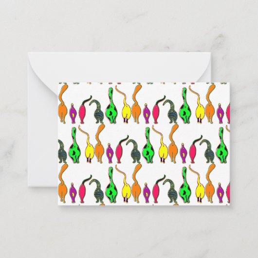 猫のカラフルお尻パターン ノートカード (正面)