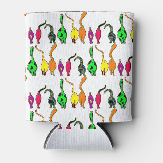 猫のカラフルお尻パターン 缶クーラー (正面)