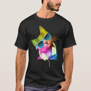 猫のカラフルなレインボーEDM DJミュージックレイブフェスティバル Tシャツ