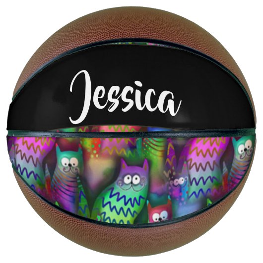 猫のカラフルグラデーション バスケットボール (正面)