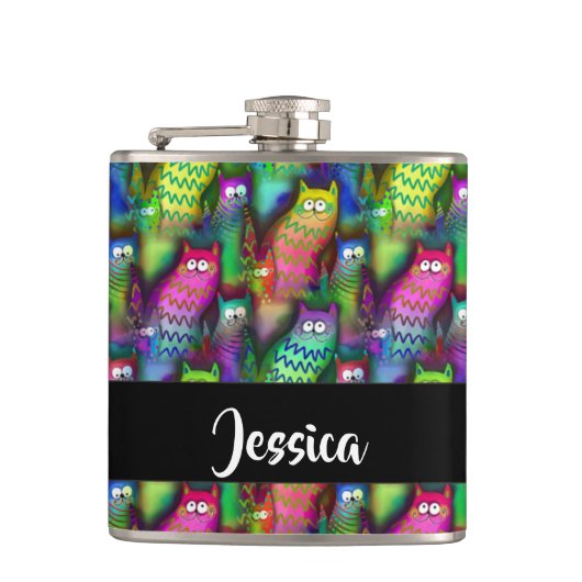 猫のカラフルグラデーション フラスク (正面)