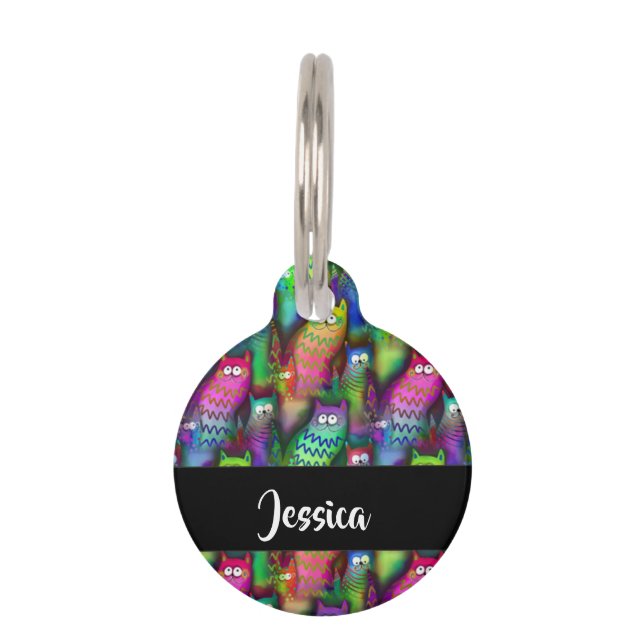 猫のカラフルグラデーション ペット　ネームタグ (正面)