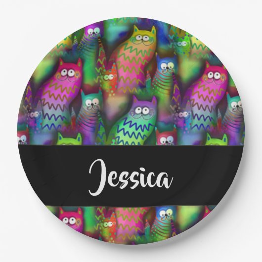 猫のカラフルグラデーション ペーパープレート (正面)