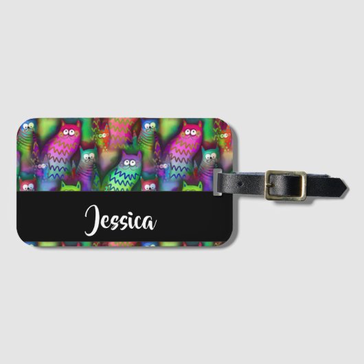 猫のカラフルグラデーション ラゲッジタグ (正面横)