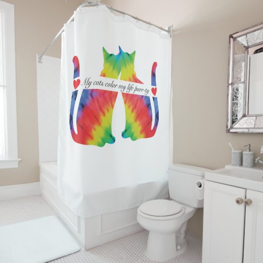 猫のカラフルシャワーカーテン シャワーカーテン (インサイチュ)