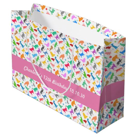 猫のカラフルシルエット ラージペーパーバッグ (裏面アングル)