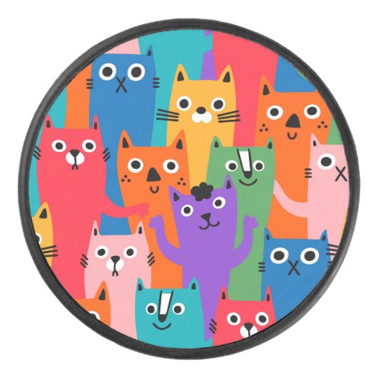 猫のカラフル柄 アイスホッケーパック (正面)
